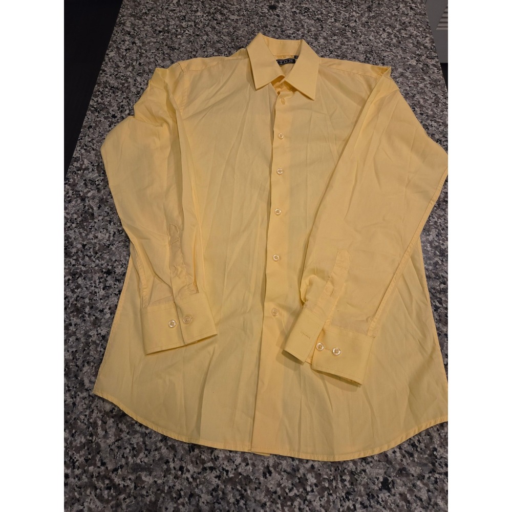 Luxton Dress Shirt Mens M 15-15.5 Yellow Slim Fit Long Sleeve Button Down